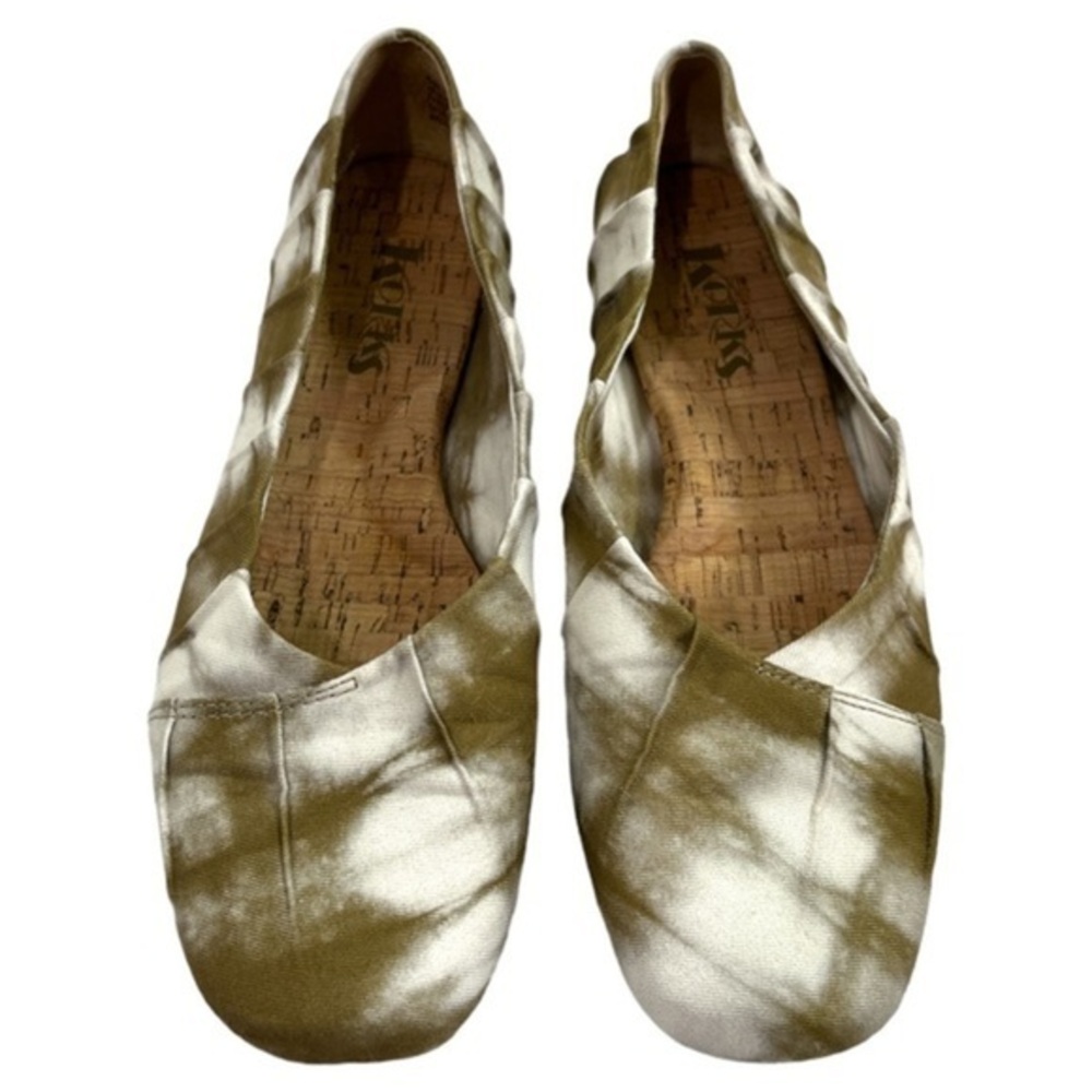 Kork-Ease Olive Green and Cream Tie-Dye Ballet Flats